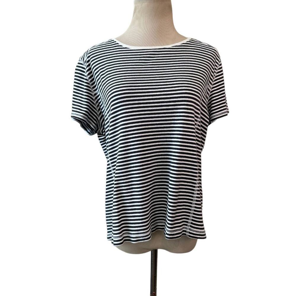 Liz Claiborne black white stripes short sleeves t shirt size XL